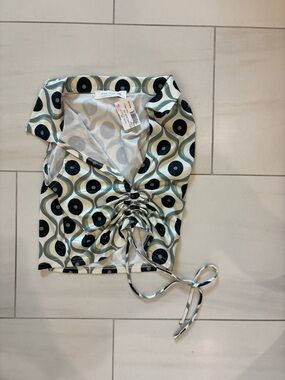Ruched Collared Crop Top in Sage Green Dot Print